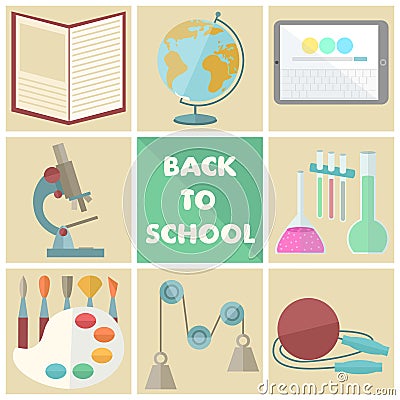 Set of school related flat icons Vector Illustration