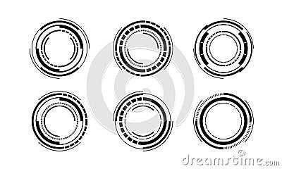 Set of sci fi black circle user interface elements technology futuristic design modern creative on white background vector Vector Illustration