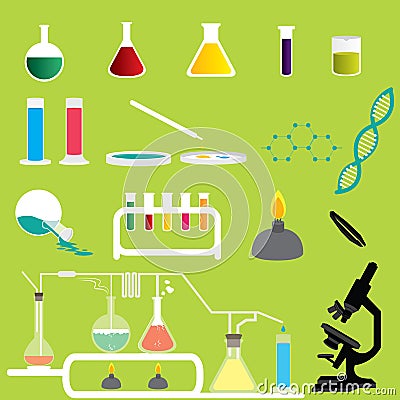 Set of Science Chemicals Research and Experiment Laboratory Vectors and Icons Vector Illustration