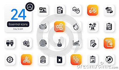 Set of Science flat icons. Globe, Recovery tool and Computer cables elements for web application. For design. Vector Stock Photo