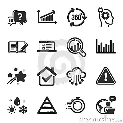 Set of Science icons, such as Bar diagram, Fast recovery, Pyramid chart symbols. Vector Vector Illustration