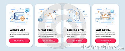 Set of Science icons, such as 5g internet, Swipe up, Line chart symbols. Cloud system line icons. Vector Vector Illustration