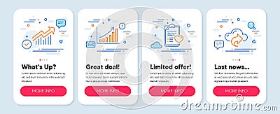 Set of Science icons, such as Graph chart, Demand curve, Patient history symbols. Cloud share line icons. Vector Vector Illustration