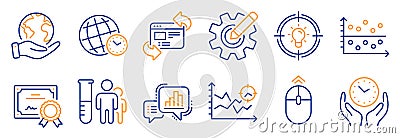 Set of Science icons, such as Graph chart, Idea, Seo analysis. Vector Vector Illustration