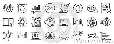 Set of Science icons, such as Head, Technical info, Trade chart. Vector Vector Illustration