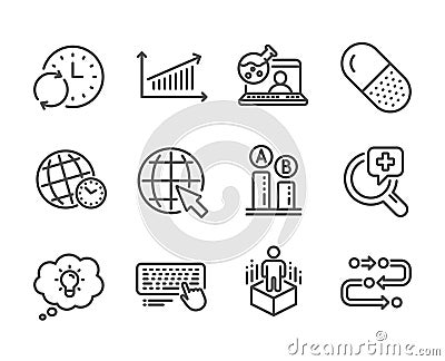 Set of Science icons, such as Internet, Computer keyboard, Online chemistry. Vector Vector Illustration