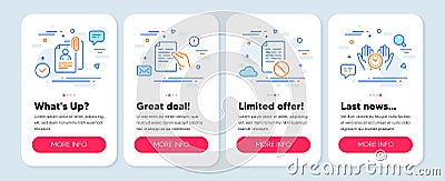Set of Science icons, such as Interview documents, Wrong file, Hold document symbols. Safe time line icons. Vector Vector Illustration