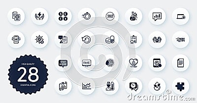 Set of Science icons, such as Recovery data, File and 360 degrees flat icons. For website design. Vector Stock Photo