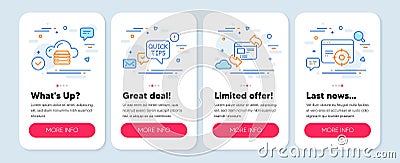 Set of Science icons, such as Refresh website, Cloud server, Quick tips symbols. Seo targeting line icons. Vector Vector Illustration