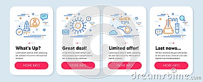Set of Science icons, such as Startup, Coronavirus, Tutorials symbols. Chemistry lab line icons. Vector Vector Illustration