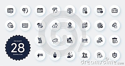 Set of Science icons, such as Technical info, Marketing and Project deadline flat icons. For website design. Vector Vector Illustration