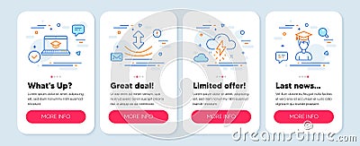 Set of Science icons, such as Website education, Resilience, Thunderstorm weather symbols. Student line icons. Vector Vector Illustration