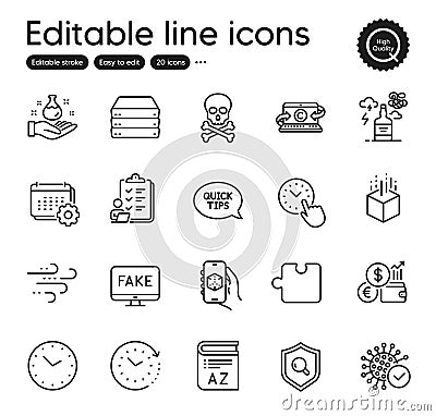 Set of Science outline icons. Contains icons as Time management, Servers and Calendar elements. For website. Vector Stock Photo