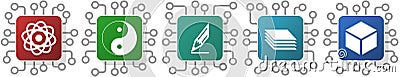 Set of science, yang, ying, cube and drawing icons for webdesign and mobile applications, cpu, chip concept vector illustration Vector Illustration