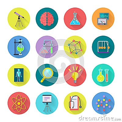 Set of Scientific Vector Icons in Flat Design Vector Illustration