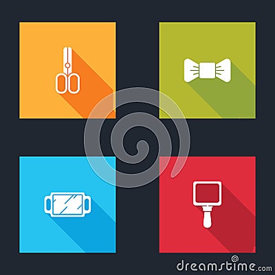 Set Scissors hairdresser, Bow tie, Hand mirror and icon. Vector Vector Illustration