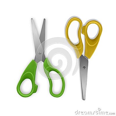 Set of scissors, open and closed on white background. Realistic illustration. Vector eps 10 Vector Illustration