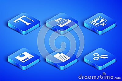 Set Scissors, Text, File document, Carton cardboard box, Ink bottle and Computer monitor screen icon. Vector Vector Illustration