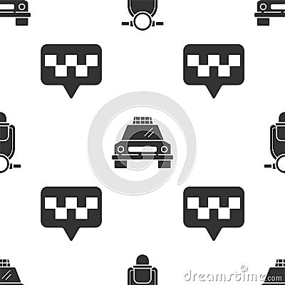 Set Scooter, Taxi car and Map pointer with taxi on seamless pattern. Vector Vector Illustration