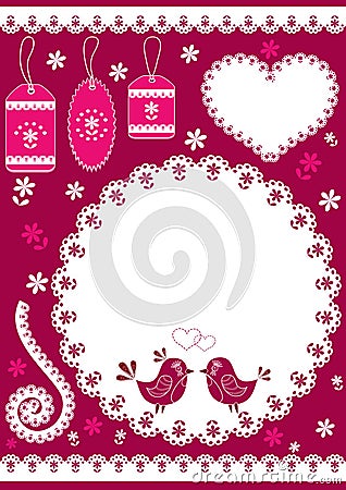 Set for scrapbook with doily. Vector Illustration