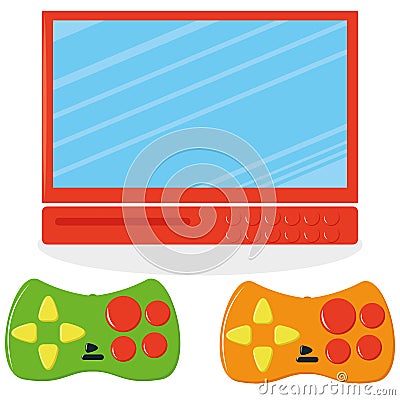 Set Of Screen And Two Joysticks Vector Illustration