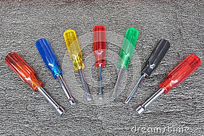 Set of screwdrivers,Socket wrench toolbox,Hand tools Stock Photo