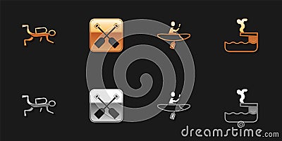 Set Scuba diver, Paddle, Kayak and paddle and Swimmer diving into pool icon. Vector Vector Illustration