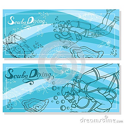 Set of Scuba diving logo. Vector Illustration