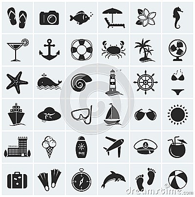 Set of sea and beach icons. Vector illustration. Vector Illustration