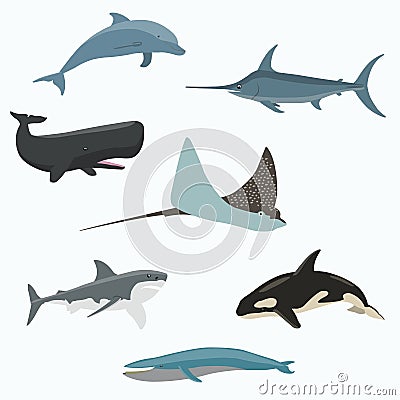 Set of sea creatures Vector Illustration
