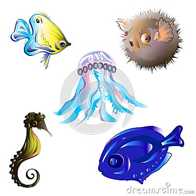 Set sea fish Vector Illustration
