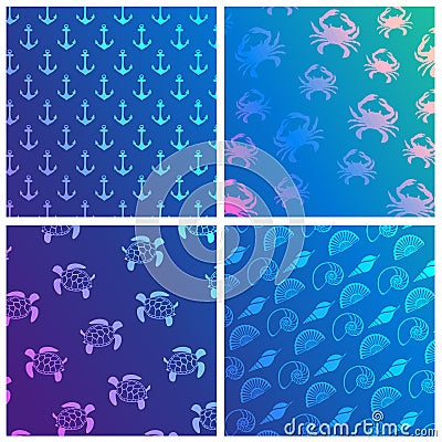 Set with sea ornament Vector Illustration