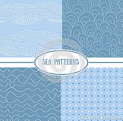 Set of sea seamless patterns (tiling). Vector Illustration