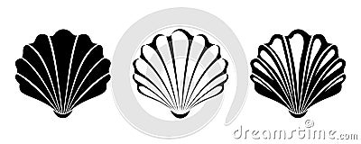 Set of sea shells. Vector black silhouettes. Vector Illustration