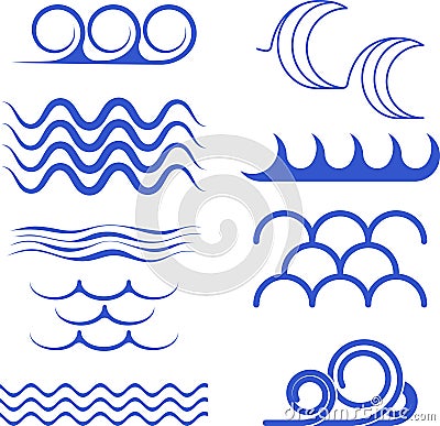 A set of sea wave icons. Water design elements. Vector Illustration