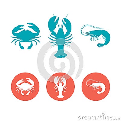 Set of the seafood flat icons Stock Photo