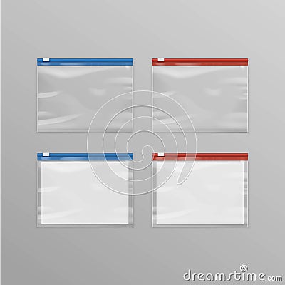Set of Sealed Transparent Plastic Zipper Bags Vector Illustration