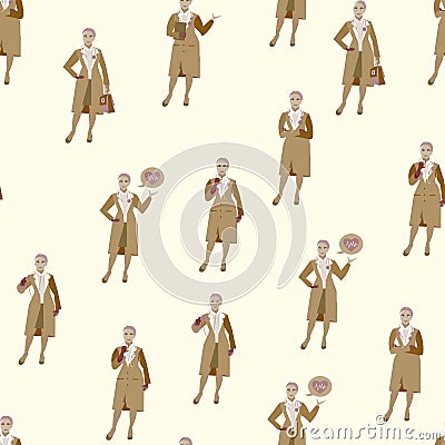 Set, seamless background in retro colors. woman doctor. Different poses, tools. Cartoon vector flat Vector Illustration