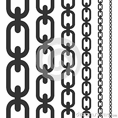 Set of seamless chains. Vertical seamless chains collection isolated on white background Vector Illustration