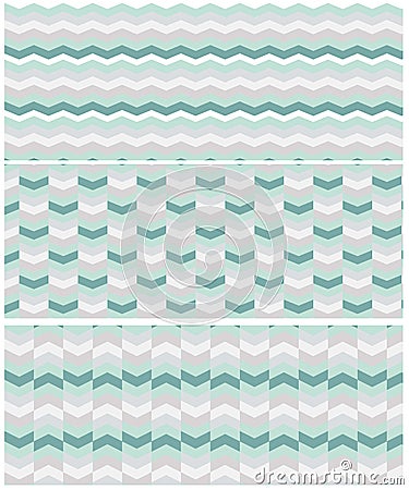Set of 3 seamless chevron patterns in aqua green colors Vector Illustration