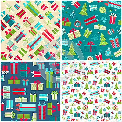 Set of seamless Christmas patterns. Vector Illustration