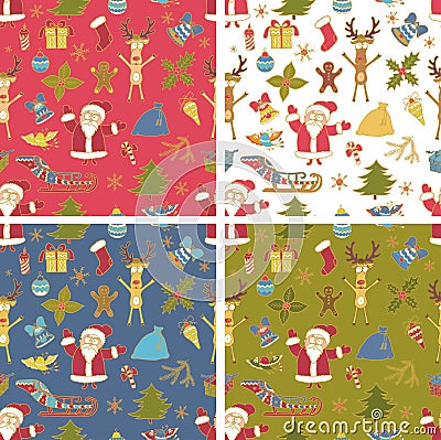 Set of Seamless Colorful Christmas Patterns. Vector Illustration