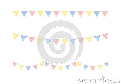 Set of seamless cute pastel colored triangle party buntings. Baby and kids party decoration. Vector Illustration