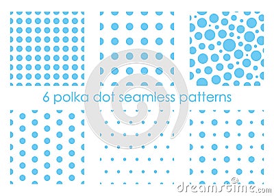 Set of seamless dotted patterns. Polka dot backgrounds. Abstract textures. Blue backdrops Vector Illustration