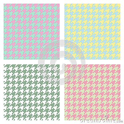 Set of seamless duotone textile patterns. Chekered ornament houndstooth, hounds tooth check, hound`s tooth, dogstooth, dogtooth Vector Illustration