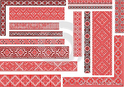 Set of 15 Seamless Ethnic Patterns for Embroidery Stitch Vector Illustration