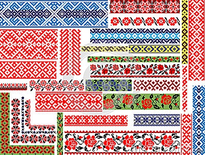 Set of 30 Seamless Ethnic Patterns for Embroidery Stitch Vector Illustration