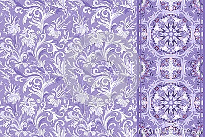 Set of seamless floral pattern and border for design. Vector Illustration