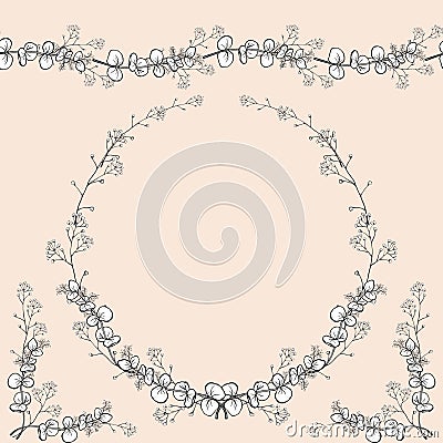 Set of seamless horizontal ornament, vintage openwork wreath at the corner decors. Openwork handmade vector isolat Vector Illustration