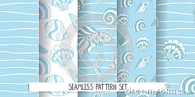 A set of seamless marine patterns Vector Illustration